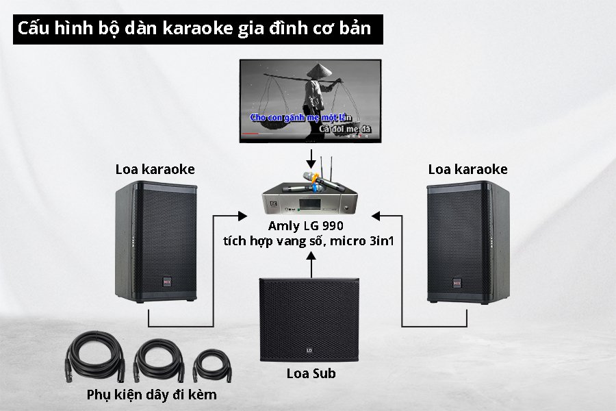 Cấu hình bộ dàn karaoke gia đình cơ bản đơn giản nhất, mang lại chất lượng âm thanh tuyệt vời