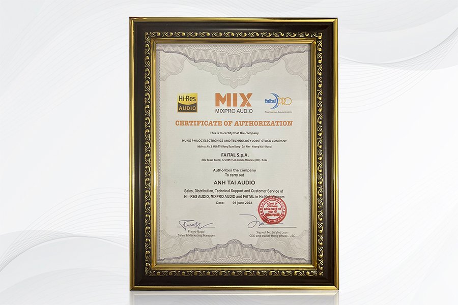 Giấy chứng nhận Anh Tài Audio là nhà phân phối độc quyền của thương hiệu âm thanh Mixpro